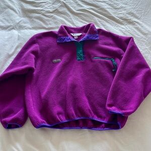 Retro 90’s Columbia purple and teal snap fleece pullover women’s XL